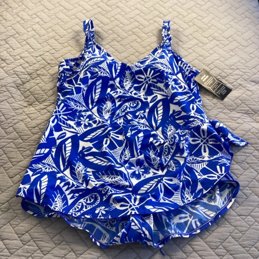 Maxine of Hollywood NWT Blue and White Blueberry One Piece Swimsuit Sz 20W